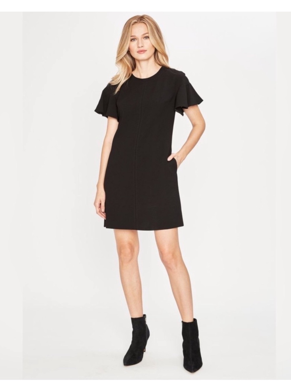 Elie Tahari Black Flutter-Sleeve Shift Dress